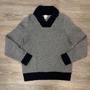 Club Monaco Herringbone Shawl Collar Mens Pullover Sweater White & Blue XS